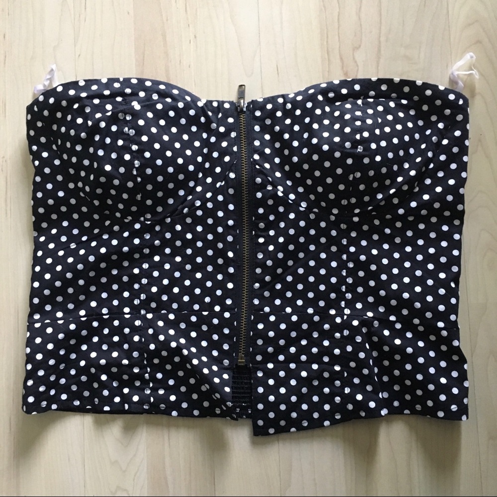 Black polka dot zipper tube top